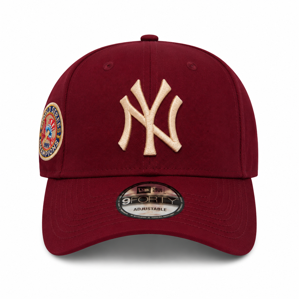 New Era New York Yankees 9FORTY A-Frame World Series Adjustable Cap in burgundy (Cardinal) and Gold