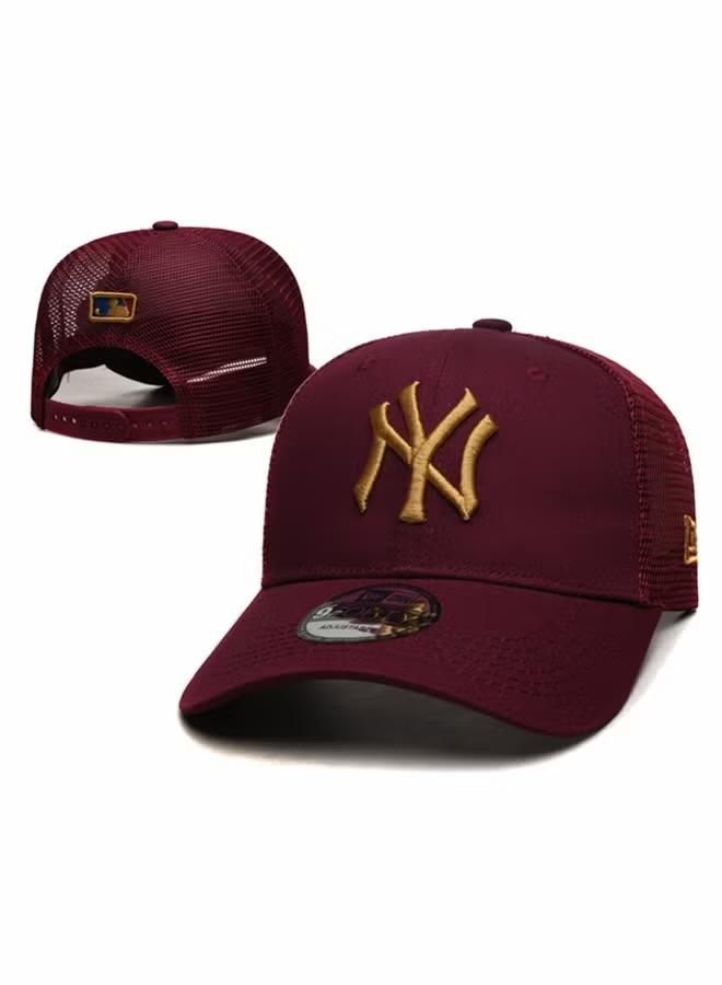 New Era New York Yankees 9FORTY Clean Trucker Cap in Burgundy(Cardinal) and Gold.