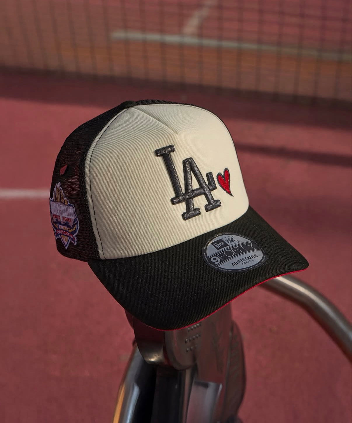 New A-Frame Trucker Los Angeles Dodgers "Cream/Black Hearts" Snapback Cap