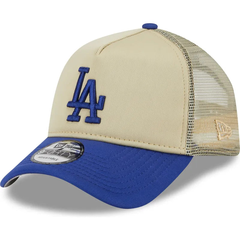 New Era 9FORTY A-Frame Trucker Los Angeles Dodgers "Beige/Blue Two-Tone" Snapback Cap